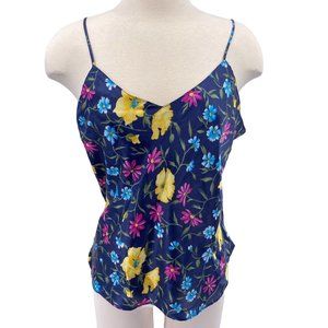 Vintage Y2K floral camisole satin top size medium large blue adjustable straps